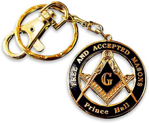 F&AM Prince Hall Medallion Masonic Keychain - [Black & Gold][1 1/2'' Diameter] in Saudi Arabia