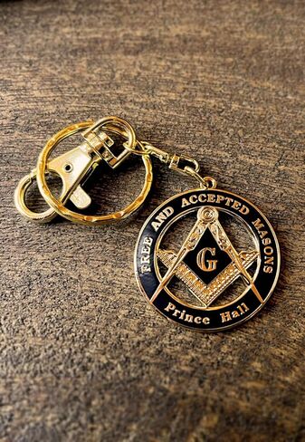 F&AM Prince Hall Medallion Masonic Keychain - [Black & Gold][1 1/2'' Diameter] in Saudi Arabia