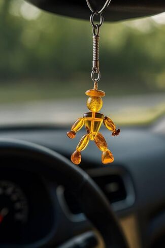 Handmade Amber Keychain – Natural Baltic Amber Man-Shaped Charm – Car Accessory or Gift for Men – Protective Amulet in Saudi Arabia
