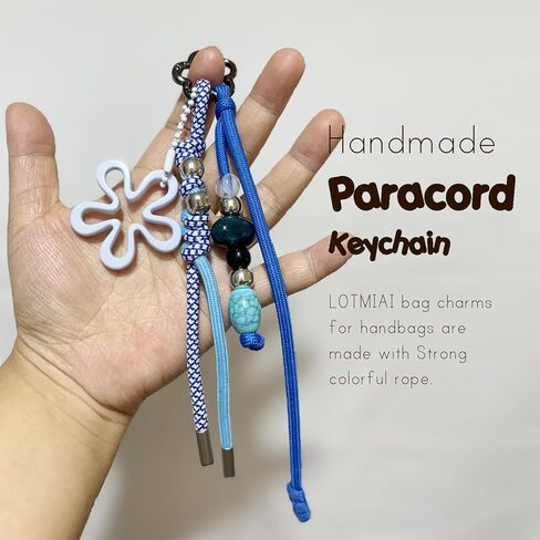 سلسلة مفاتيح ملونة مضفرة يدويًا مع خرز - إكسسوار لطيف لحقائب الظهر وحقائب اليد وحقائب اليد الكبيرة - للنساء والفتيات باللون الأزرق in Kuwait
