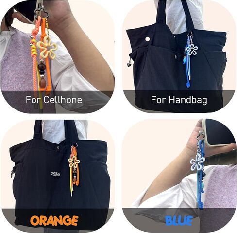 سلسلة مفاتيح ملونة مضفرة يدويًا مع خرز - إكسسوار لطيف لحقائب الظهر وحقائب اليد وحقائب اليد الكبيرة - للنساء والفتيات باللون الأزرق in Kuwait