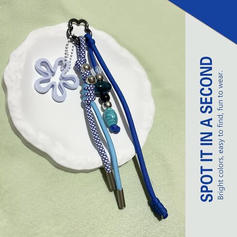 سلسلة مفاتيح ملونة مضفرة يدويًا مع خرز - إكسسوار لطيف لحقائب الظهر وحقائب اليد وحقائب اليد الكبيرة - للنساء والفتيات باللون الأزرق in Kuwait