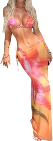 Milumia Women's 3 Piece Tropical Floral Print Swimsuit Triangle Halter Bikini Sets with Cover Up Skirt in Saudi Arabia