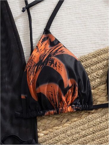 Milumia Women's 3 Piece Tropical Floral Print Swimsuit Triangle Halter Bikini Sets with Cover Up Skirt in Saudi Arabia