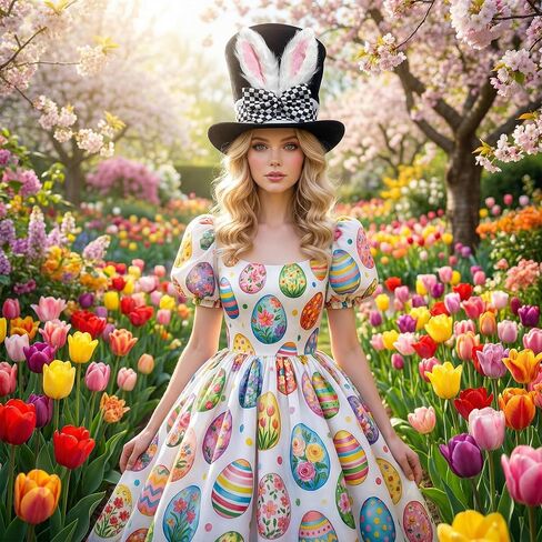 قبعة زي Mad Hatter مع قوس مربعات، قبعة سوداء مع آذان أرنب بيضاء وجزء داخلي وردي، إكسسوار أزياء نسائية لاحتفالات عيد الفصح وحفلات الربيع in Saudi Arabia