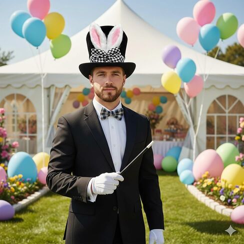 قبعة زي Mad Hatter مع قوس مربعات، قبعة سوداء مع آذان أرنب بيضاء وجزء داخلي وردي، إكسسوار أزياء نسائية لاحتفالات عيد الفصح وحفلات الربيع in Saudi Arabia