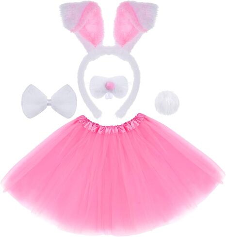 hoyuwak 5Pcs Easter Bunny Costume Set Includes Rabbit Ear Headband Nose Pink Tutu Skirt Bow Tie and Tail for Women Cosplay in Saudi Arabia