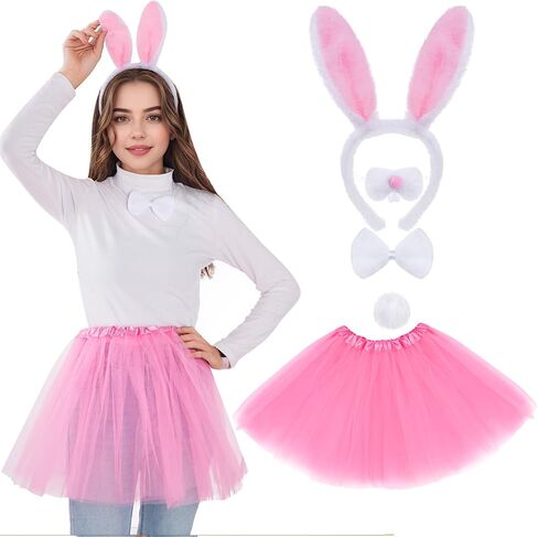 hoyuwak 5Pcs Easter Bunny Costume Set Includes Rabbit Ear Headband Nose Pink Tutu Skirt Bow Tie and Tail for Women Cosplay in Saudi Arabia