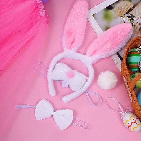 hoyuwak 5Pcs Easter Bunny Costume Set Includes Rabbit Ear Headband Nose Pink Tutu Skirt Bow Tie and Tail for Women Cosplay in Saudi Arabia