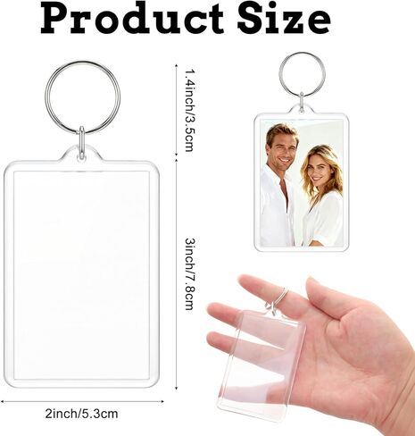 12 Pcs Blank Acrylic Photo Keychains 2x3 Inch Clear Rectangle Frame Picture Insert Keychain for DIY Gifts Keyring in Kuwait