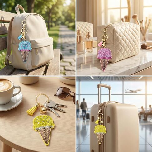 Cute Ice Cream Bling Keychain for Women, Sparkly Rhinestone Keychain Bag Charm, Crystal Keyring, Purse Accessory Gift in Saudi Arabia