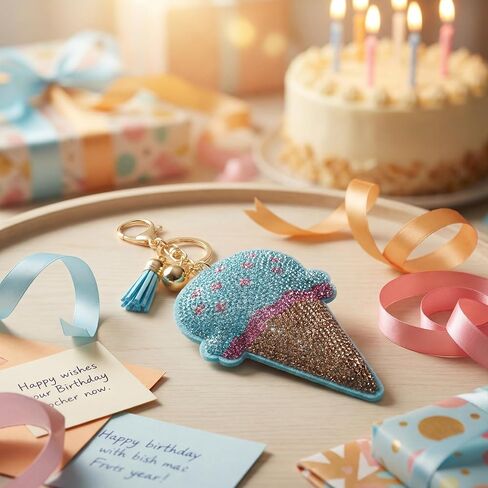 Cute Ice Cream Bling Keychain for Women, Sparkly Rhinestone Keychain Bag Charm, Crystal Keyring, Purse Accessory Gift in Saudi Arabia