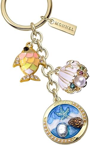 Women's Zinc Alloy Metal Little Tropical Fish Shells pearls starfish on Beach Charms Key Ring Keychain Z733 (Multi) in Saudi Arabia