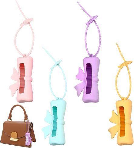 4 قطع حامل مرطب شفاه لطيف على شكل كوب جيب بلسم الشفاه حامل سلسلة مفاتيح من السيليكون حافظة واقية سلسلة مفاتيح للنساء in Kuwait