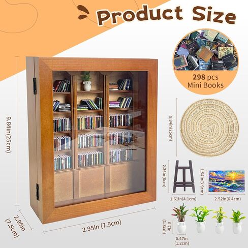 رف كتب للقلق - رف كتب صغير لتخفيف القلق مع سجادة ونباتات و260 كتابًا صغيرًا، مكتبة مصغرة مزخرفة، زينة لتخفيف التوتر لمحبي الكتب، زينة لتخفيف التوتر لديكور المنزل والمكتب in Kuwait