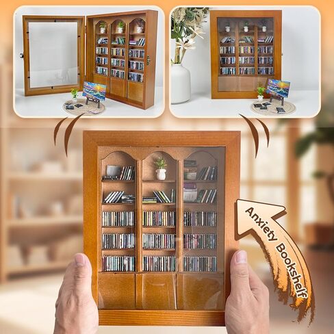 رف كتب للقلق - رف كتب صغير لتخفيف القلق مع سجادة ونباتات و260 كتابًا صغيرًا، مكتبة مصغرة مزخرفة، زينة لتخفيف التوتر لمحبي الكتب، زينة لتخفيف التوتر لديكور المنزل والمكتب in Kuwait