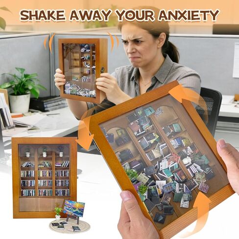 رف كتب للقلق - رف كتب صغير لتخفيف القلق مع سجادة ونباتات و260 كتابًا صغيرًا، مكتبة مصغرة مزخرفة، زينة لتخفيف التوتر لمحبي الكتب، زينة لتخفيف التوتر لديكور المنزل والمكتب in Kuwait