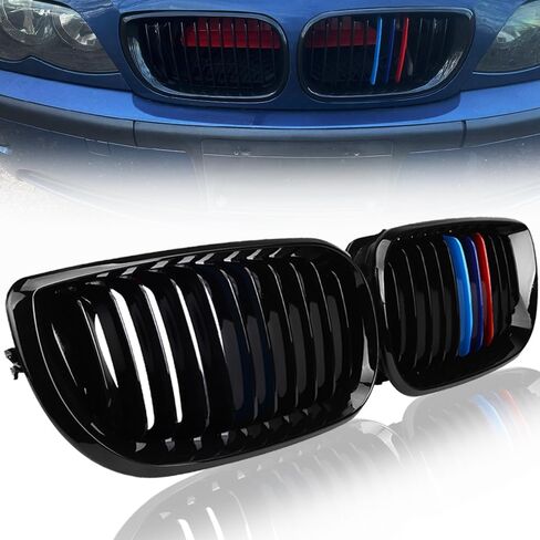 شبكة الكلى المصد الأمامي لسيارة BMW E46 3 Series 320i 325i 330i سيدان LCI موديل 2002-2005 (لون أسود لامع، شريحة مزدوجة) in Kuwait