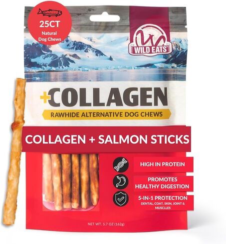 أعواد الكولاجين للكلاب بنكهة سمك السلمون 25 قيراط - مضغ للكلاب طويل الأمد يحتوي على نسبة عالية من البروتين، عصا الفتوة عالية الهضم in Kuwait