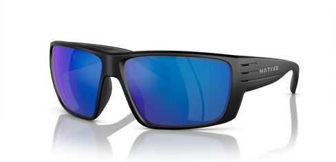 نظارة شمسية Native Man بإطار أسود غير لامع، عدسات زرقاء عاكسة، 66 ملم in Kuwait