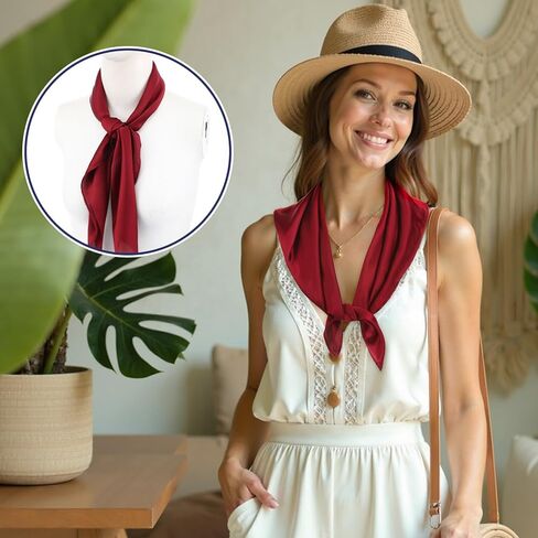 1Pcs Satin Scarf, Lightweight Square Neck Head Scarf Neck Hair Scarfs Head Scarves Fashion Bandana for Woman Women's Fashion Silk Feeling Scarfs for Hair Wrapping (Burgundy) in Saudi Arabia