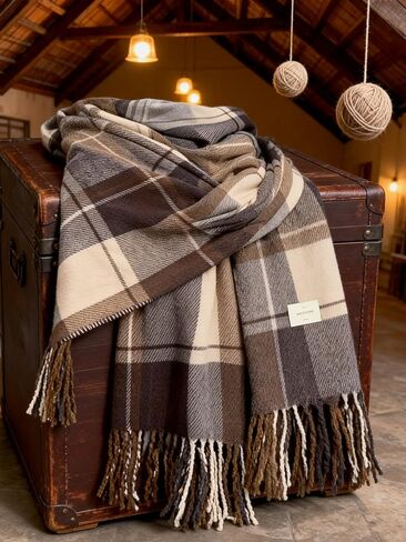 Warm Plaid Winter Scarf for Women, Korean Style Tassel Shawl, Soft Cozy Neck Wrap for School, Travel, Office, Daily Wear in Saudi Arabia