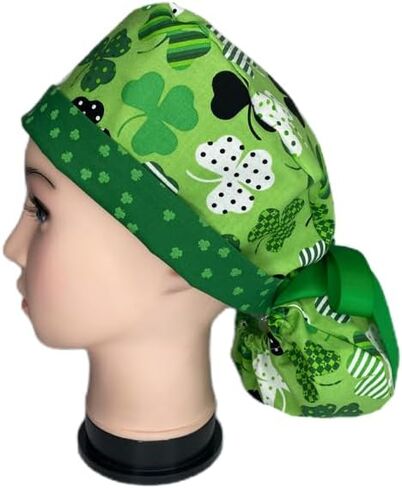 Ponytail Scrub Hat Shamrocks Green in Kuwait