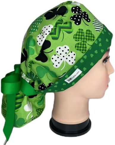 Ponytail Scrub Hat Shamrocks Green in Kuwait