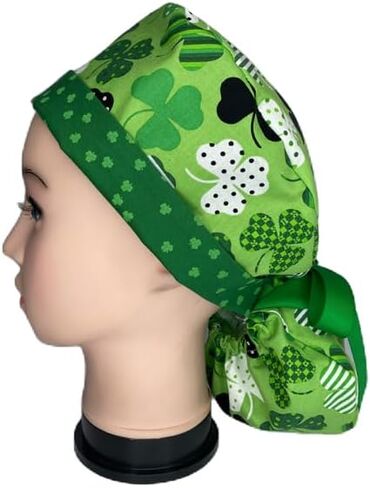 Ponytail Scrub Hat Shamrocks Green in Kuwait