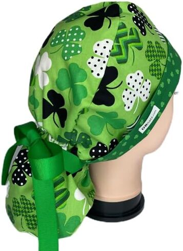Ponytail Scrub Hat Shamrocks Green in Kuwait