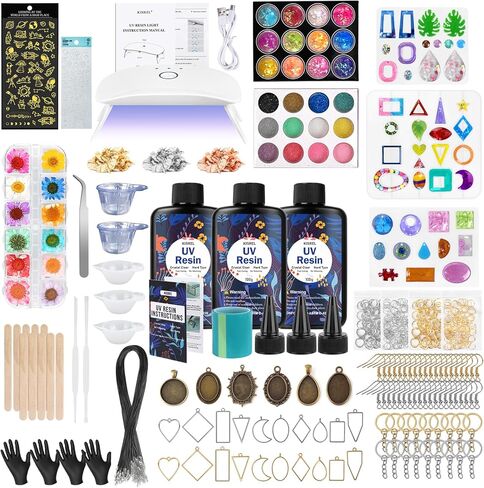 UV Resin Jewelry Making Kit, 300g Crystal Clear Resin with Light and Molds, DIY Jewelry Making Resin Kit, Resin Starter Kit for Keychain and Earring Making in Kuwait