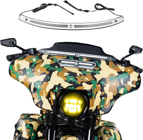 التوصيل والتشغيل LED للجري الأمامي مصباح إشارة الانعطاف للزجاج الأمامي متوافق مع Harley Touring Street Glide وUltra Limited 2014-2023 (أسود) in Kuwait