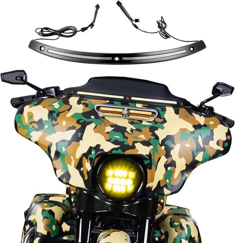 Plug and Play LED Front Running Turn Signal Light Windshield Windscreen Trim Compatible with Harley Touring Street Glide and Ultra Limited 2014–2023 (Black) in Kuwait