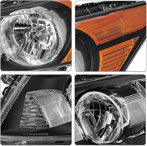 Headlights Assembly Compatible with 2008-2012 Honda Accord 4-Door Sedan Black Housing with Amber Reflector Factory Style Driver and Passenger Side in Saudi Arabia