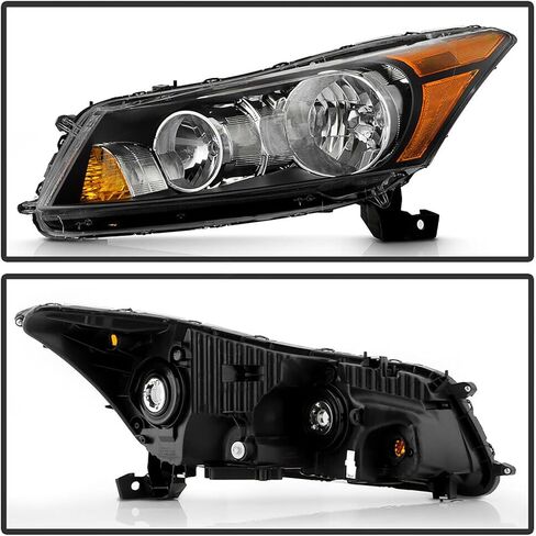 Headlights Assembly Compatible with 2008-2012 Honda Accord 4-Door Sedan Black Housing with Amber Reflector Factory Style Driver and Passenger Side in Saudi Arabia