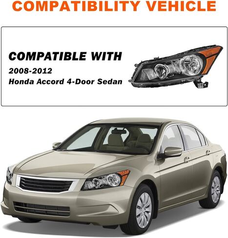 Headlights Assembly Compatible with 2008-2012 Honda Accord 4-Door Sedan Black Housing with Amber Reflector Factory Style Driver and Passenger Side in Saudi Arabia