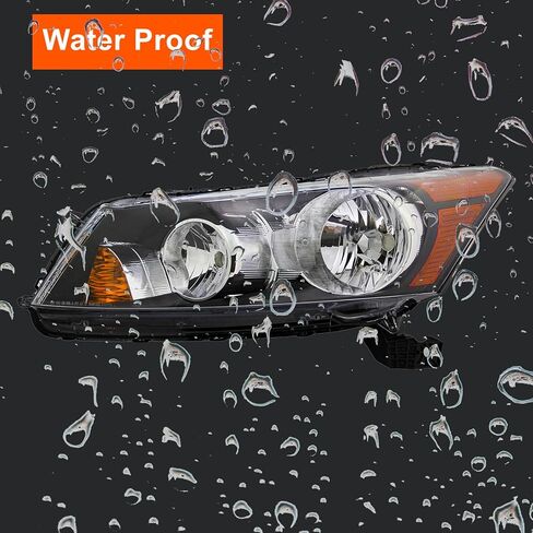 Headlights Assembly Compatible with 2008-2012 Honda Accord 4-Door Sedan Black Housing with Amber Reflector Factory Style Driver and Passenger Side in Saudi Arabia