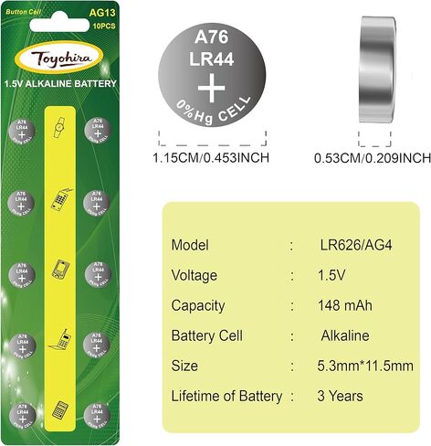Toyohira LR44 Batteries 10 Pack, L1154F AG13 357 303 SR44 A76 1.5V High Capacity Alkaline Button Coin Cell Batteries for Watches, Calculators, Toys and Small Electronics in Kuwait