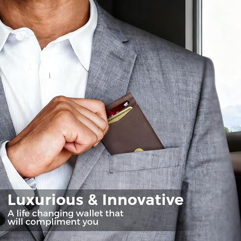 RUNBOX محفظة جلدية أصلية للرجال 12 بطاقة رفيعة بمشبك نقود للرجال محفظة ثنائية الطي Rfid مع 2 بطاقة هوية ويندوز وحامل بطاقات مع صندوق هدايا in Kuwait
