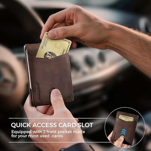 RUNBOX محفظة جلدية أصلية للرجال 12 بطاقة رفيعة بمشبك نقود للرجال محفظة ثنائية الطي Rfid مع 2 بطاقة هوية ويندوز وحامل بطاقات مع صندوق هدايا in Kuwait