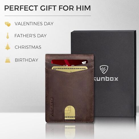 RUNBOX محفظة جلدية أصلية للرجال 12 بطاقة رفيعة بمشبك نقود للرجال محفظة ثنائية الطي Rfid مع 2 بطاقة هوية ويندوز وحامل بطاقات مع صندوق هدايا in Kuwait
