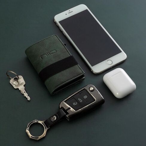 محفظة NIID للرجال، محفظة جيب أمامي بسيطة للرجال - محفظة جلدية ثنائية الطي لمنع RFID مع حامل بطاقات منبثقة، ونافذتين لبطاقة الهوية، ومشبك نقود وصندوق هدايا (أخضر) in Kuwait