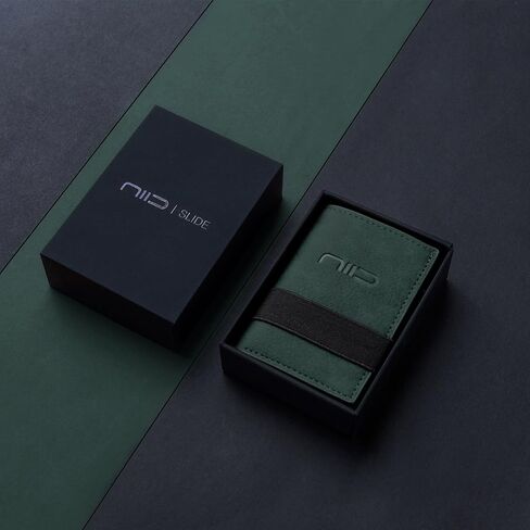 محفظة NIID للرجال، محفظة جيب أمامي بسيطة للرجال - محفظة جلدية ثنائية الطي لمنع RFID مع حامل بطاقات منبثقة، ونافذتين لبطاقة الهوية، ومشبك نقود وصندوق هدايا (أخضر) in Kuwait