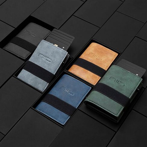 محفظة NIID للرجال، محفظة جيب أمامي بسيطة للرجال - محفظة جلدية ثنائية الطي لمنع RFID مع حامل بطاقات منبثقة، ونافذتين لبطاقة الهوية، ومشبك نقود وصندوق هدايا (أخضر) in Kuwait