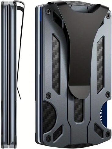 CCidea Mens Card Holder with Money Clip, Christmas Gifts for Men, Slim Minimalist Wallet for Men, Anti-scratch Carbon Fiber Wallet with RFID Blocking- Holds up to 12 Cards and 8 Bills (Coffee) in Kuwait