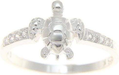 Arthur's Jewelry Sterling silver 925 Hawaiian sea turtle ring with clear cz size 3-10 in Kuwait