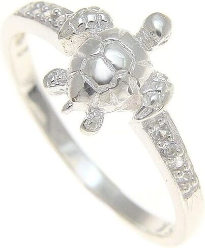 Arthur's Jewelry Sterling silver 925 Hawaiian sea turtle ring with clear cz size 3-10 in Kuwait