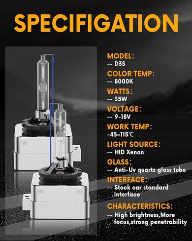 Fit for Chevrolet 2014 2015 2016 2017 2018 2019 2020 2021 Chevy Camaro 2014-2020 Impala Corvette 2014-2017 SS Xenon D3S HID Headlight Bulbs Replacement, 8000K Ice Blue White, Plug and Play, Pack of 2 in Kuwait