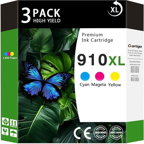 خراطيش حبر 910XL عالية الإنتاجية متوافقة مع حزمة كومبو HP 910XL HP910 HP910XL بديلة لطابعات Office Jet Pro 8020 8025 8028 8010 OfficeJet 8015 8022 (عبوة من 3 قطع باللون السماوي/الأرجواني/الأصفر) in Kuwait