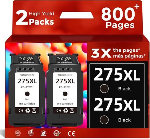 خرطوشة حبر سوداء متوافقة 275XL بديلة لطابعات Canon PG 275 XL PG275 (عبوة من قطعتين) تعمل مع طابعات Canon PIXMA TS3722 TR4720 TR4722 TR4700 TS3522 TS3700 TS3720 TS3520 TS3500 TR4723 TR4725 in Kuwait